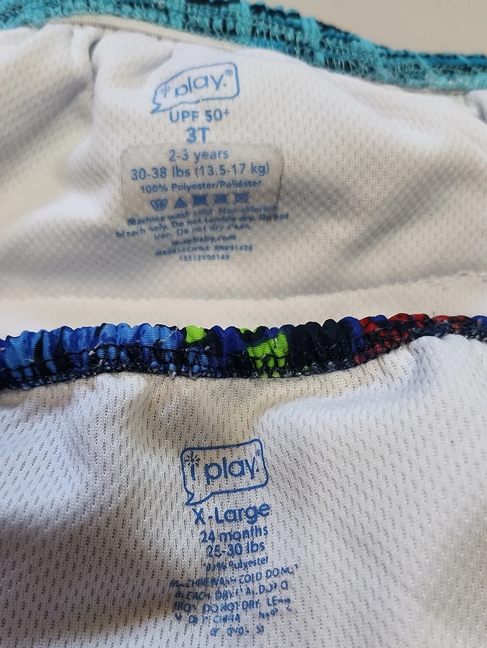 EUC 2 Pairs SzXL&3T Toddler Swim Diapers in Aqua, Navy & Bright Accent Prints.